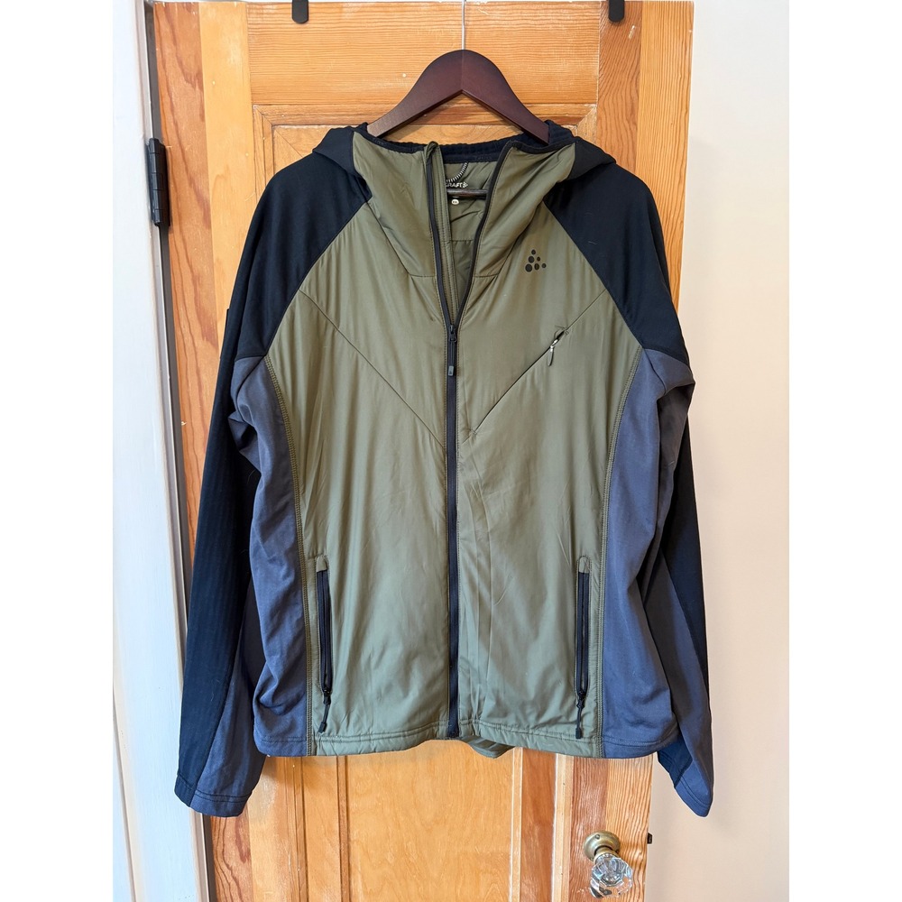 Craft Polarxtreme01 Mens XXL Hybrid Hooded Jacket Olive Green Black Colorblock